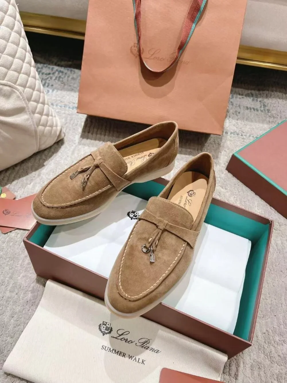 Summer Walk Taupe Suede Tassel Loafers